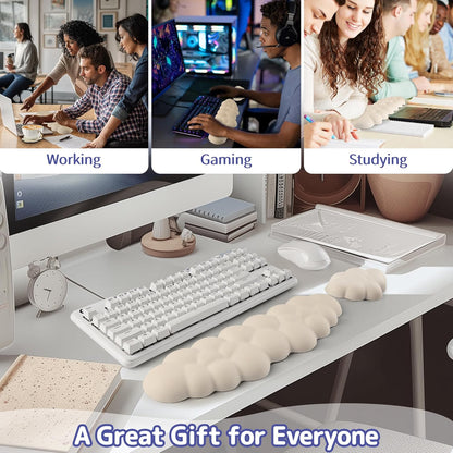 Sushret Cloud Wrist Rest Keyboard, Cloud Keyboard Wrist Pad Set with PU Leather Memory Foam, Cute Arm Rest for Palm Support, PC/Gaming Desk Accessories/Office Setup/Computer Hand Cushion - White