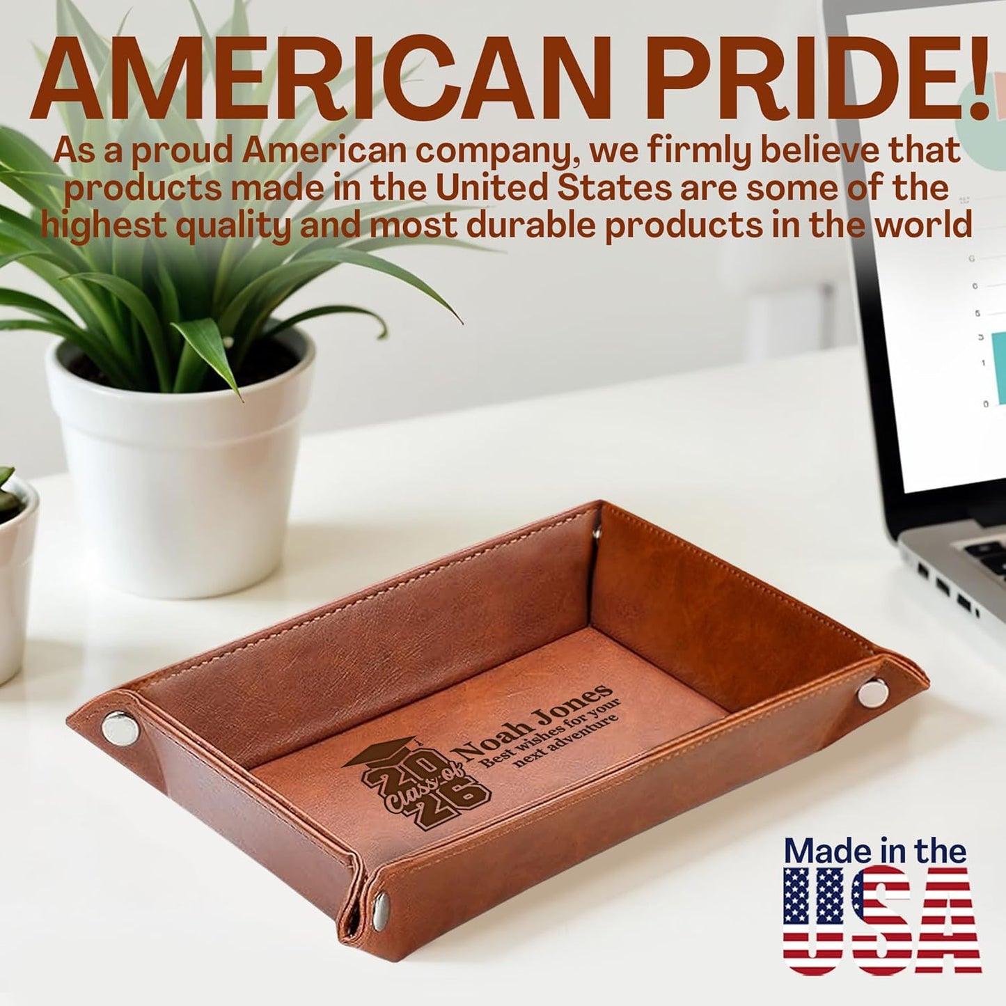 Personalized Engraved Leather Tray for Men with Engraved Name, PU Leather Valet Organizer for Dad, Custom Gift for Him, Custom Catchall Tray for Desk, Office, Accessories Travel Organizer for Men