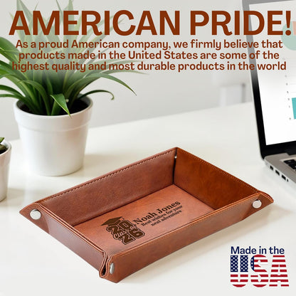 Personalized Engraved Leather Tray for Men with Engraved Name, PU Leather Valet Organizer for Dad, Custom Gift for Him, Custom Catchall Tray for Desk, Office, Accessories Travel Organizer for Men
