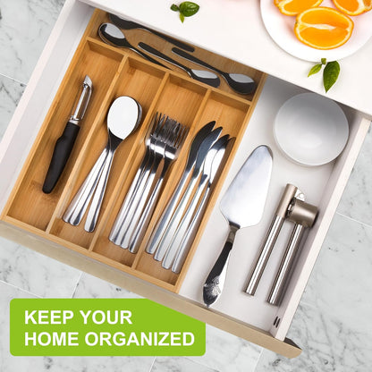 Unibambou Bamboo Utensil Drawer Organizer, Silverware Tray Organizer, Kitchen Drawer Organizer for Flatware Cutlery, (Natural, 3 Slots)
