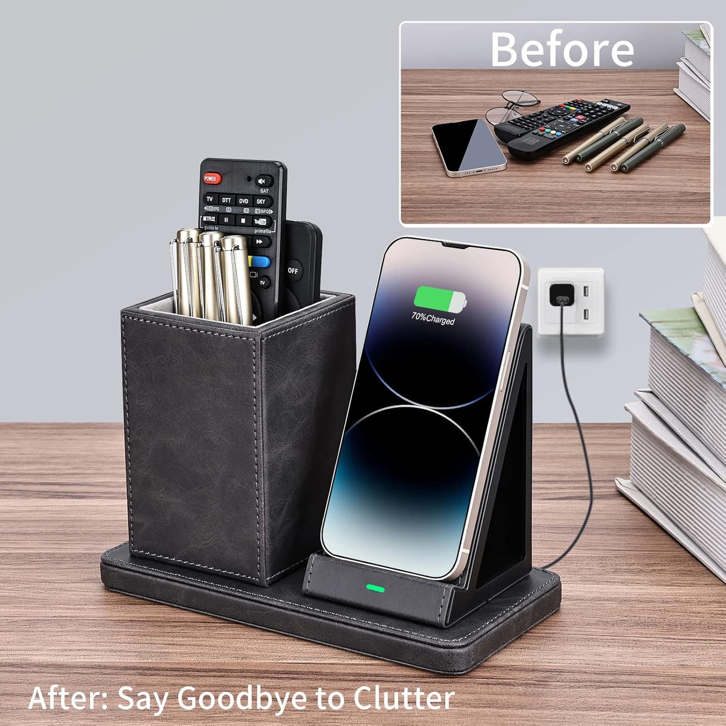 Wireless Charger with Desk Organizer, Wireless Charging Station for iPhone 13/13 Pro Max/13 Pro/12 Series/11/XS Max/XR/X/8Plus/SE 2, Wireless Charging Stand with Leather… (Marble)