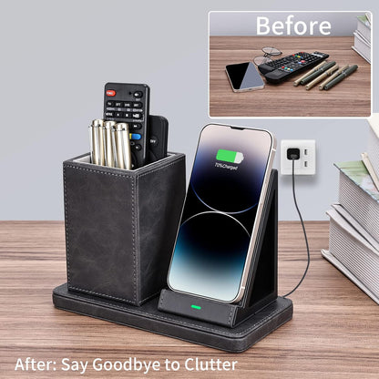 Wireless Charger with Desk Organizer, Wireless Charging Station for iPhone 13/13 Pro Max/13 Pro/12 Series/11/XS Max/XR/X/8Plus/SE 2, Wireless Charging Stand with Leather… (Marble)