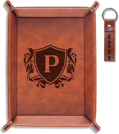 INNObeta Initial Valet Tray, Desktop Storage Organizer, PU Leather Bedside Tray Key Coin Holder, Personalised Gifts for Men, Birthday, Christmas, Letter S