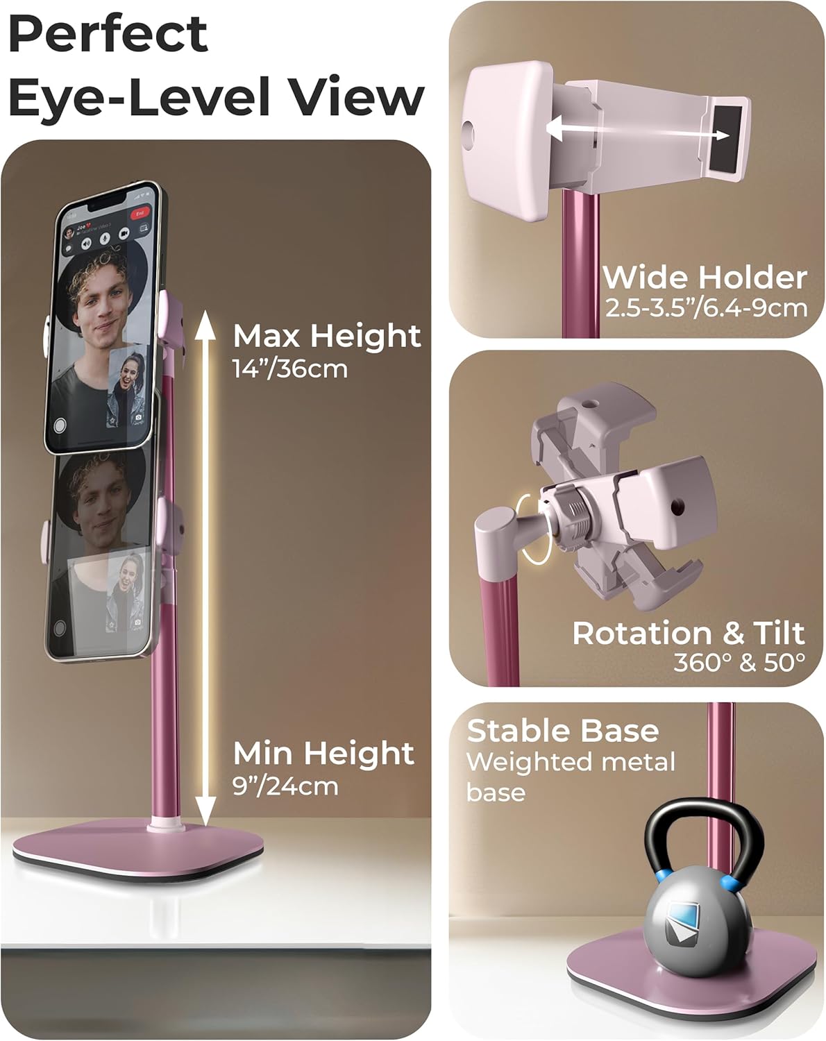 COOPER ChatStand, Adjustable Cell Phone Stand for Desk, Phone Stand for Recording, iPhone Holder for Filming, Small iPhone Tripod, Soporte para Celular, Fits Samsung, Android, (Night Black)