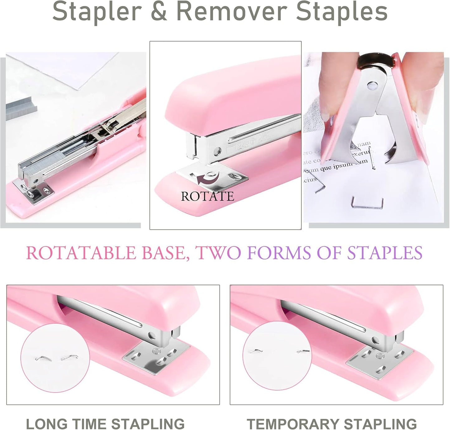 Gold Desk Accessories, Office Desk Organizers and Accessories 360°Pen Holder Acrylic Stapler Set, Phone Holder, Ballpoint Pen, Scissor, Binder Clips, Ruler, Transparent Glue, Sticky Note and Staples.