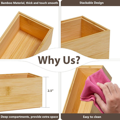 Kitchen Drawer Organizer Bins, Stackable Bamboo Drawer Organizer for Silverware, Flatware, Coffee Pod Organizer K Cup Holder for Countertop, 2 Pcs Coffee Station Organizer 12" x 6" x 2.5"