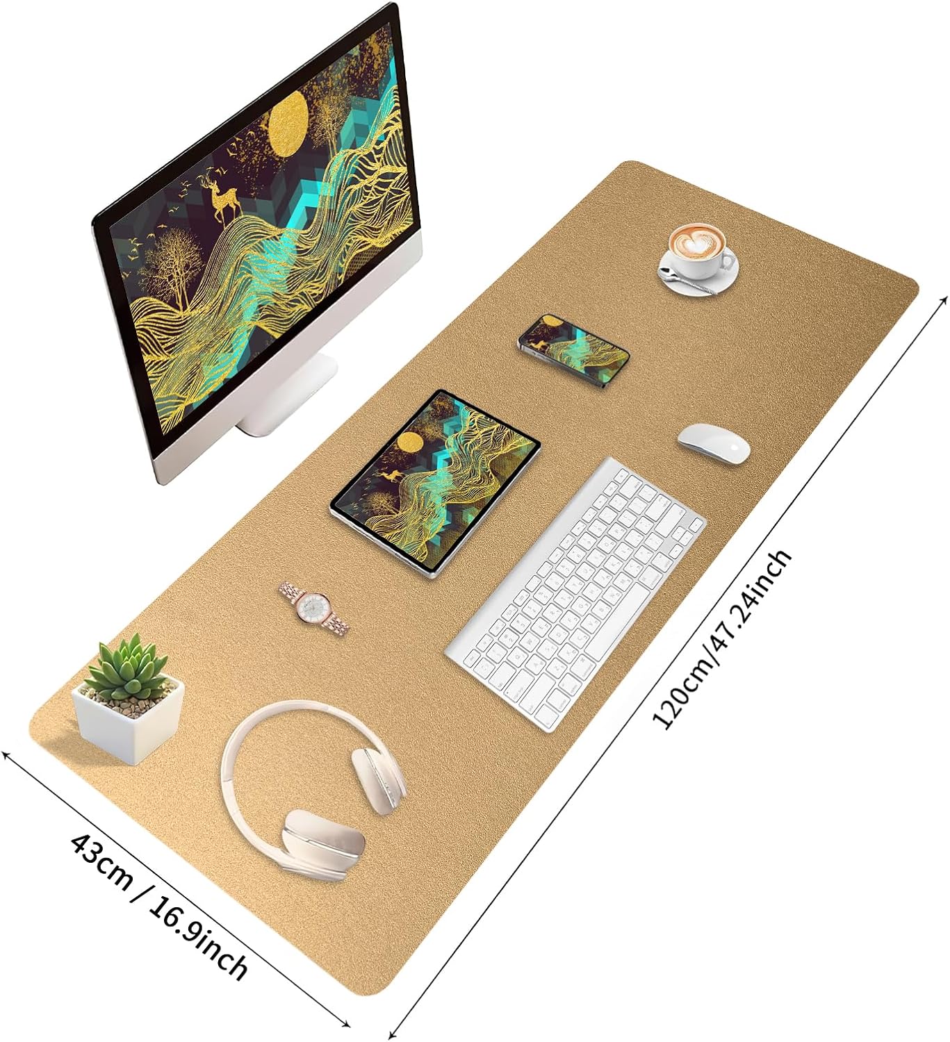 Bloss Leather Desk Pad and Keyboard Wrist Rest, Large Mouse Pad + Keyboard Pad+Mouse Wrist Support, Non-Slip Desk Mat Protector for Office, Home(31.5×15.7 Inches,Beige)