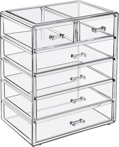 Sorbus Acrylic Makeup Organizer Set, 6-Drawer Vanity & Countertop Cosmetic Storage with Small & Wide Drawers, Clear Makeup Storage for Brushes, Lipsticks, Jewelry – Holiday Gift for Women & Teens