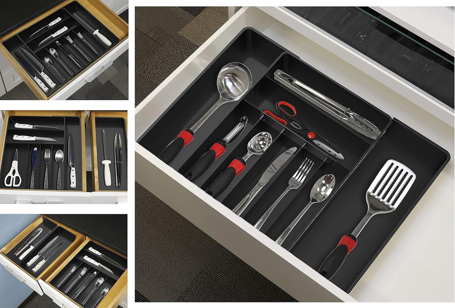 Simple Houseware Expandable & Adjustable Cutlery Drawer Organizer - Large Utensil and Flatware Tray for Kitchen Drawers, White