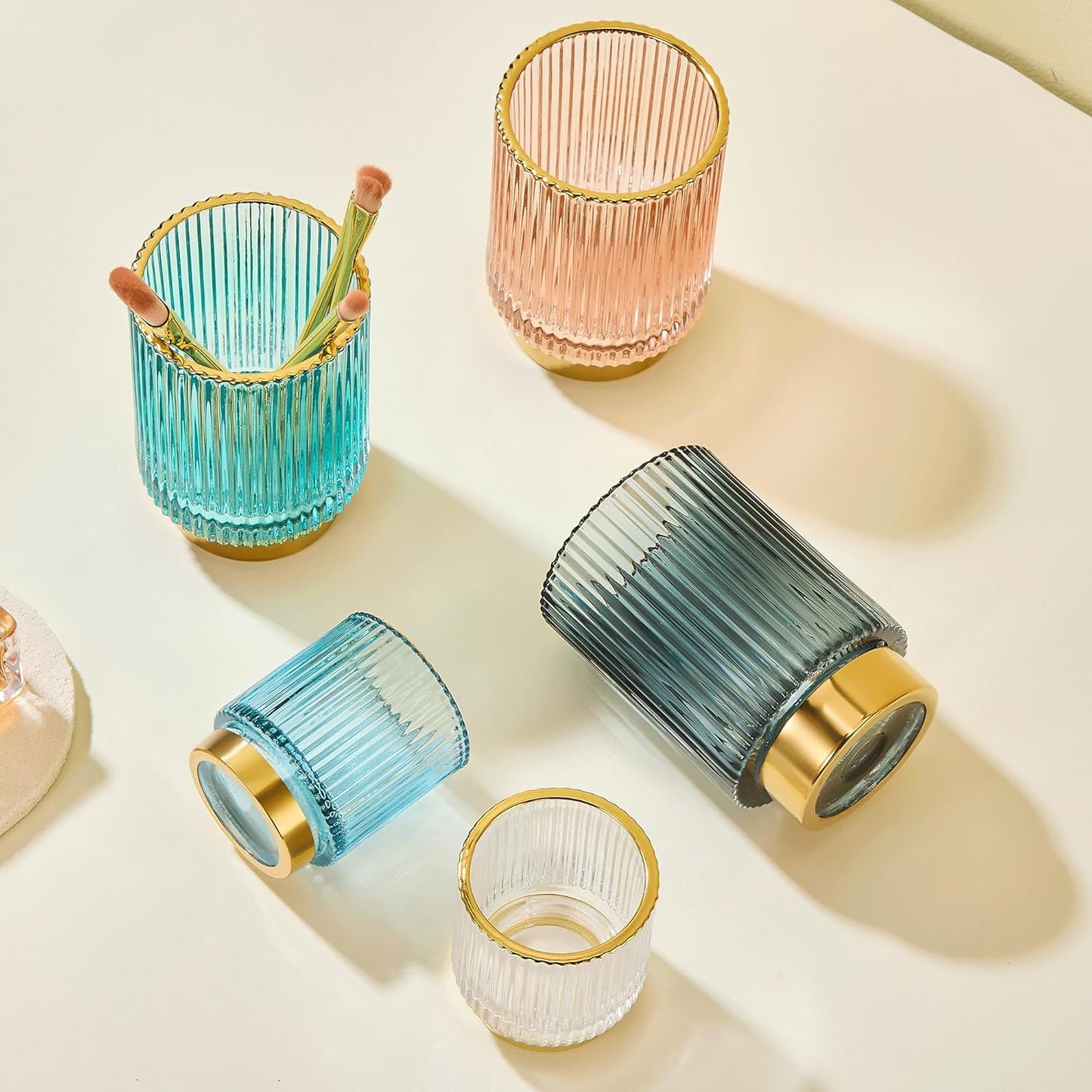 Makeup Brush Holder Organizer,Toothbrush Holders,Desk Pen Pencil Holder,Multifunctional Vintage Glass Brush Cup（L/Green/A3-6-US）