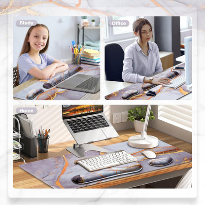 Gimars Upgrade Enlarge Silky and Superfine Fabric Gel Memory Foam Keyboard Wrist Rest Set, Ergonomic Keyboard Mouse Wrist Support for Typing Pain Relief, Comfort for Office, Gaming, Computer