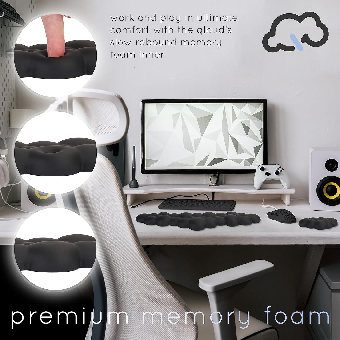 Cloud Keyboard Wrist Rest – Create-ables Qloud Cloud Wrist Rest for Computer Keyboard and Mouse, Ergonomic Memory Foam Wrist Pad with Non-Slip Base, Includes Cloud Mouse Pad – White