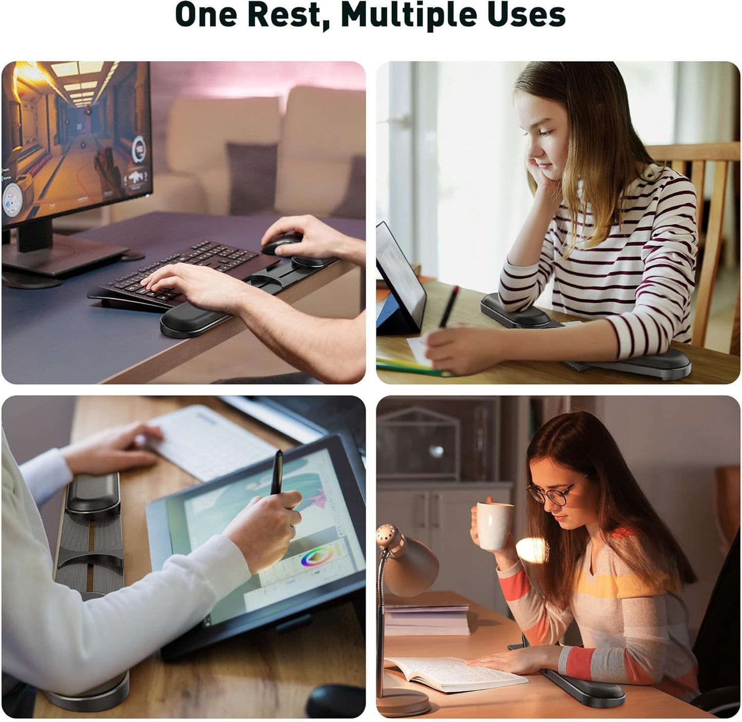 Adjustable Keyboard Wrist Rest, Extendable 16.57" to 25.17" Length & -30° to 30° Angle, Foldable Ergonomic Memory Foam Support for PC, Laptop, Gaming & Office, Waterproof PU Leather, Black