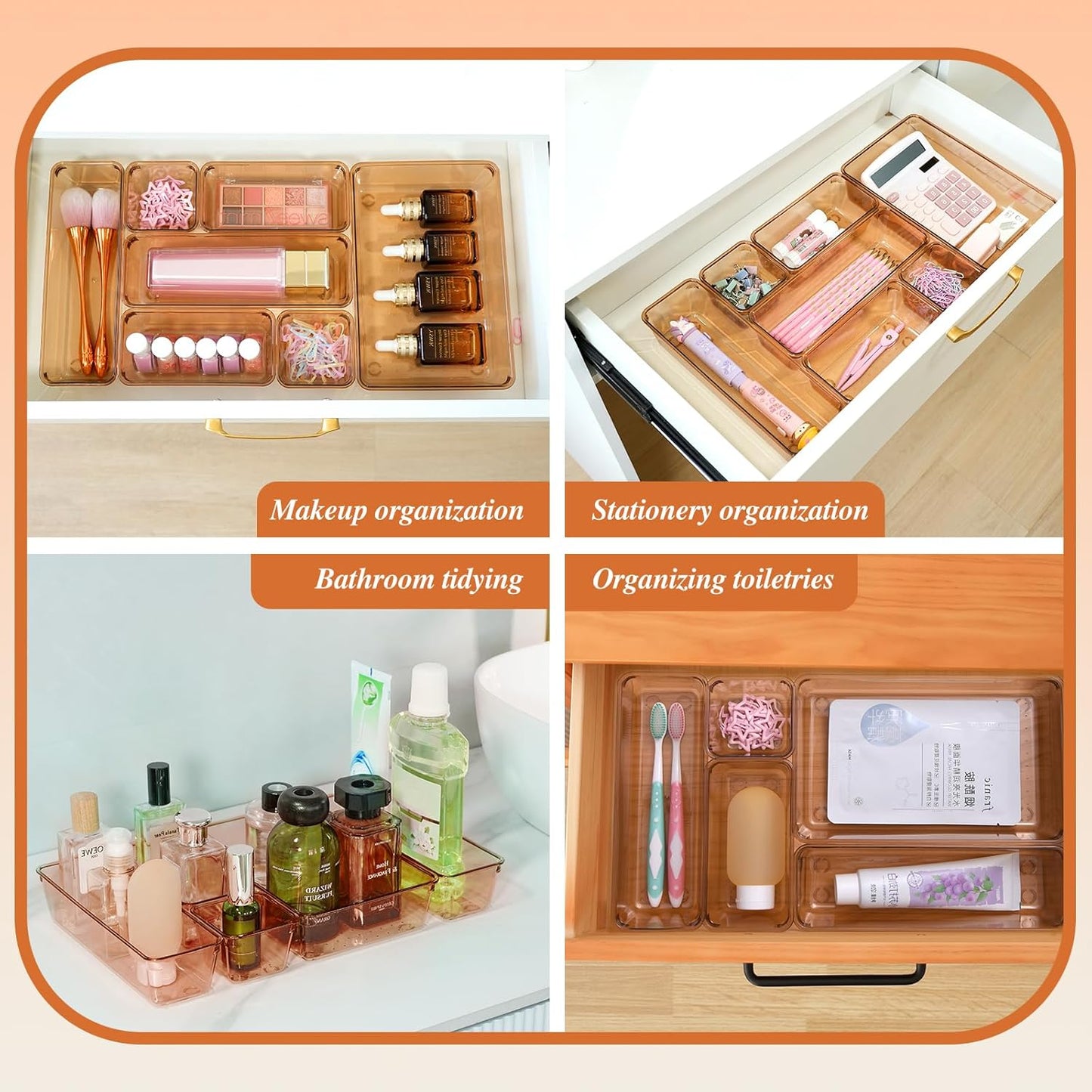 Clear Acrylic Drawer Organizers Set Storage for Makeup, Office Desk Small Vanity Trays for Drawer Bathroom Plastic Make up Organizers 25 Pcs