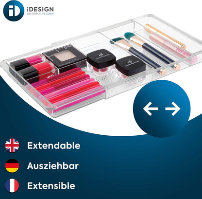 iDesign Expandable Makeup Drawer Organizer, Shallow Tray for Bathroom or Vanity Storage - Clear