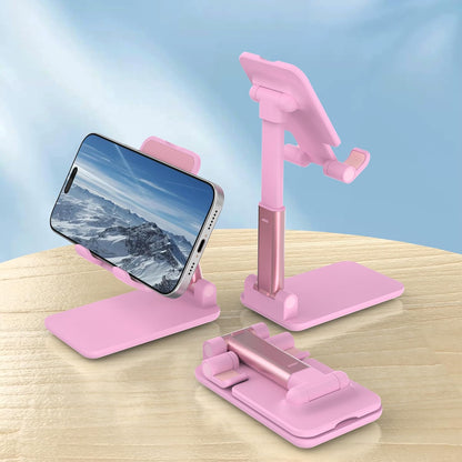 Cell Phone Stand, Adjustable Angle and Height Cell Phone Holder for Desk, Foldable and Portable, Anti-Slip Silicone Pad, Compatible with All Mobile Phones and 4-8 Inch Devices, Pink