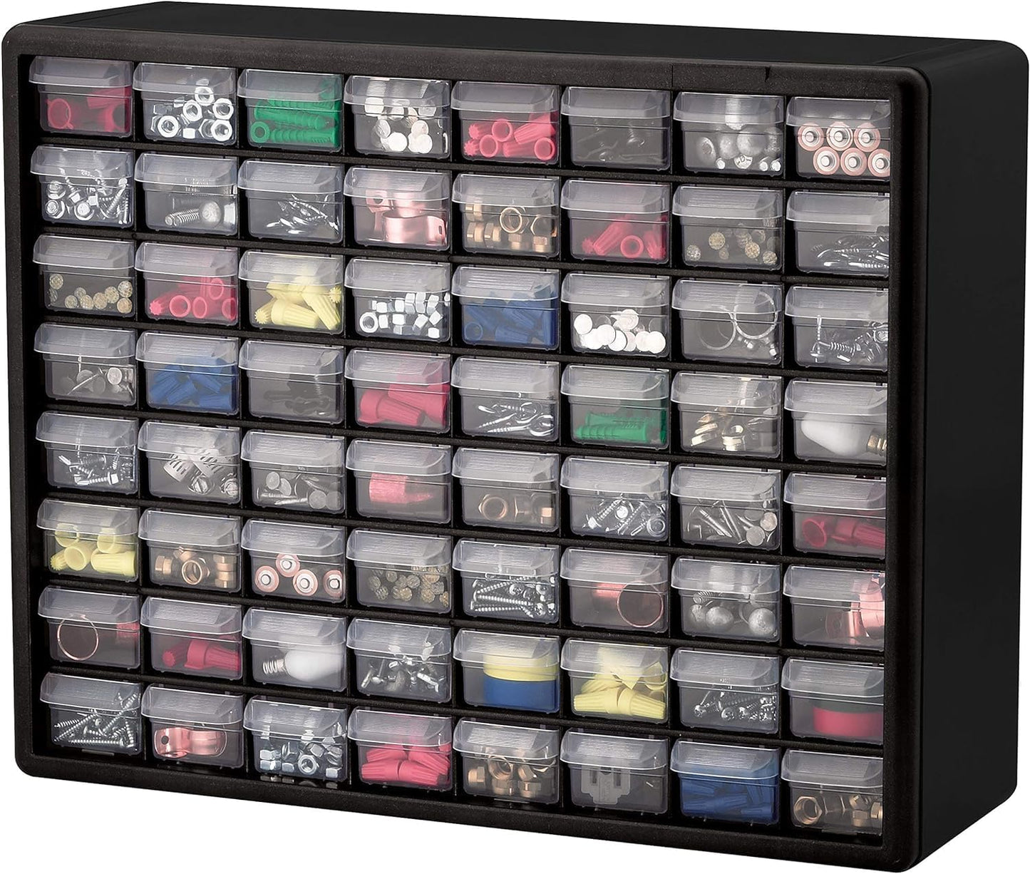 Akro-Mils 24-Drawer Plastic Drawer Storage Cabinet for Garage Organization, Bead Organizer, Building Bricks Storage, Teacher Toolbox, Makeup Organizer, 20" W x 6" D x 16" H, 10124 Black
