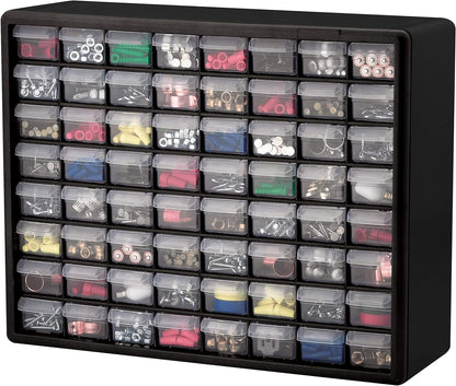 Akro-Mils 24-Drawer Plastic Drawer Storage Cabinet for Garage Organization, Bead Organizer, Building Bricks Storage, Teacher Toolbox, Makeup Organizer, 20" W x 6" D x 16" H, 10124 Black