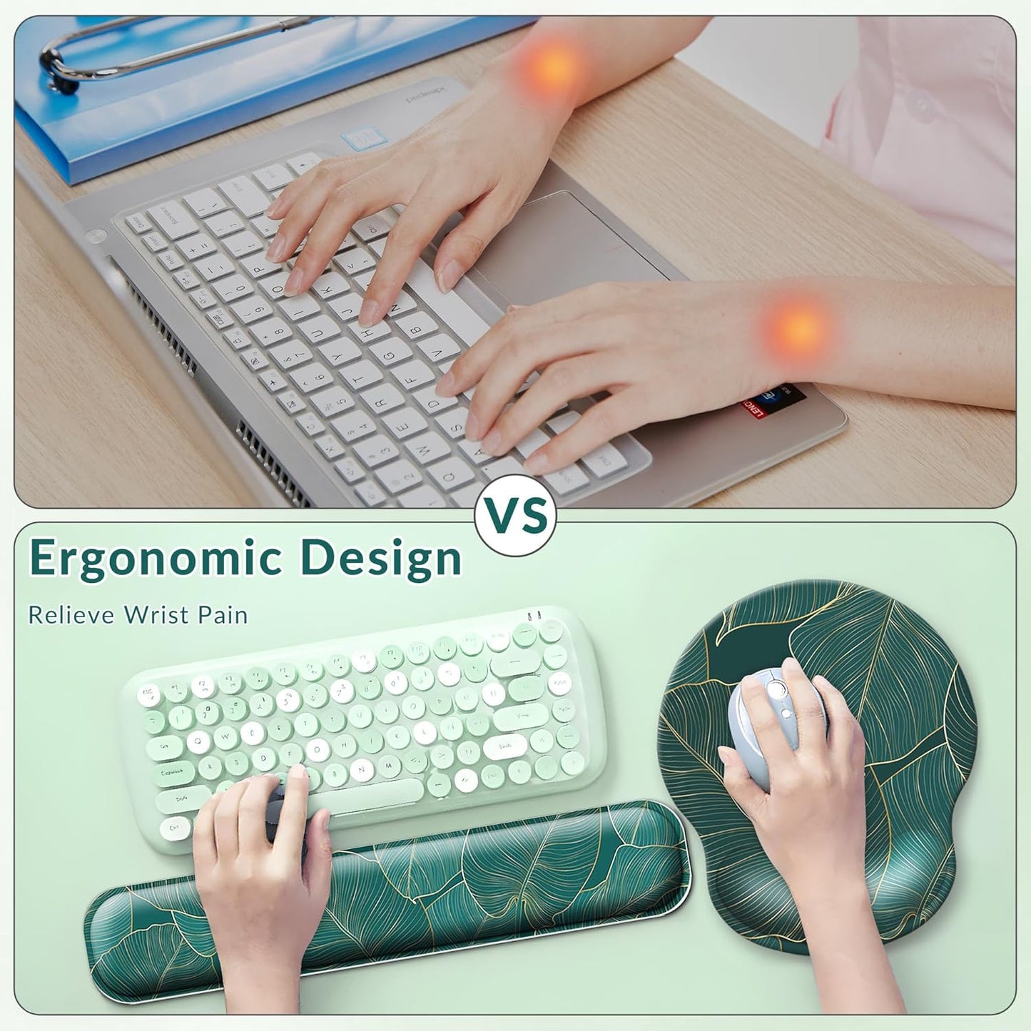 Desk Mat Set + Keyboard and Mouse Pad with Wrist Rest Support,4-in-1 Large Mousepad Computer Mats for Desktop Home & Office-Purple Butterflies