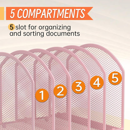 MINDEPOT 5-Section Desk File Organizer, Vertical Desktop File Holder Mail Sorter File Folder Holder Organization for Office School & Classroom (Black - 1Pack)