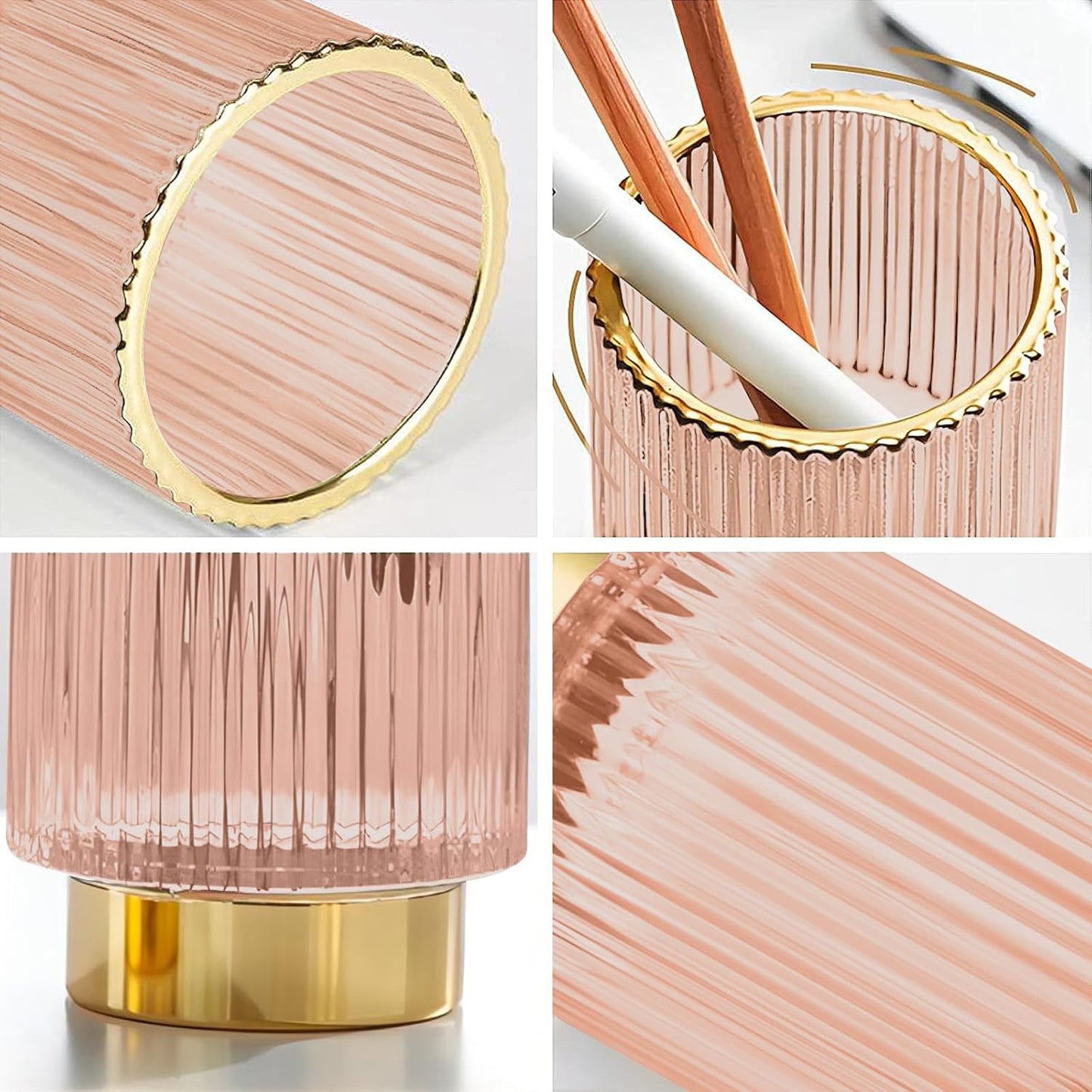 DASITON Makeup Brush holder Organizer,Crystal Cosmetic Makeup Brush Glass Brushes Storage Holder, Vintage Make Up Brush Cup Pen Pencil Holder striped vase(Coffee S)