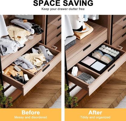 DIMJ Drawer Organizers Clothes, Dresser Organizer Bins for Baby Clothes,Underwear and Sock, Fabric Closet Organization and Storage Boxs, Drawer Dividers for Nursery, Clothing, Tie - 4 Pack, Beige