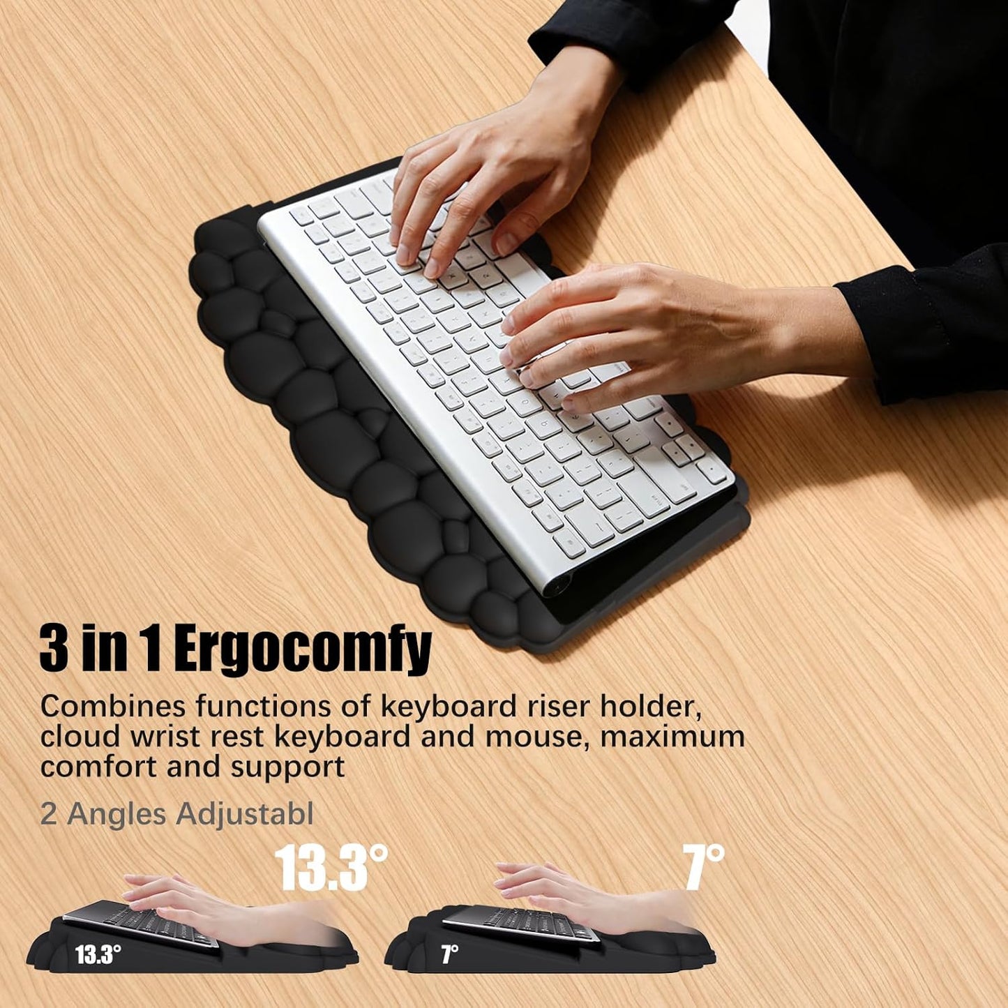 Ergonomic Wrist Rest for Keyboard and Mouse, Soft Memory Foam Cloud Keyboard Stand Pad with Wrist Rest Set, Easy Typing, Pain Relief, Comfort for Office, Work, Gaming - White