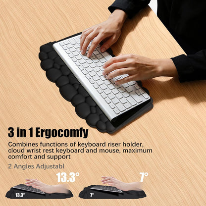 Ergonomic Wrist Rest for Keyboard and Mouse, Soft Memory Foam Cloud Keyboard Stand Pad with Wrist Rest Set, Easy Typing, Pain Relief, Comfort for Office, Work, Gaming - White