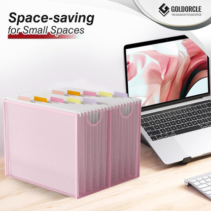 Hanging File Organizer, Letter-Size File Holder Filing Box with 5 Hanging Folders, Metal Mesh Desk File Folder Storage(No Assembly Required) (with 5 Grey Folders)