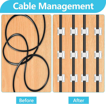 Abnii 100PCS Cable Clips, Adhesive Wire Clips Organizer Cord Clips Management, Cable Staples Outdoor Strong for Wall, Desk, Christmas Lights, String Lights, TV PC Ethernet Cable, Clear Small