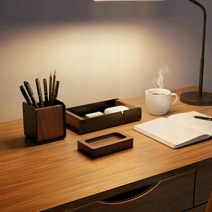 Walnut Desk Tray with Pen Holder Set, Solid Wooden Desk Drawer Organizer for Keys, Pen, Watch, Airpods, Earbuds, Cool Valet Tray for Men