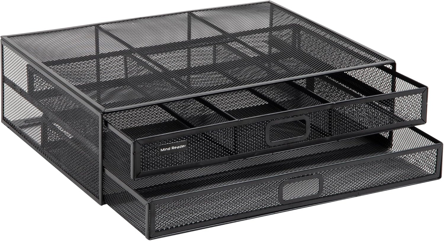 Mind Reader Monitor Stand, Ventilated Laptop Riser, Storage Drawer, Office, Metal Mesh, Black