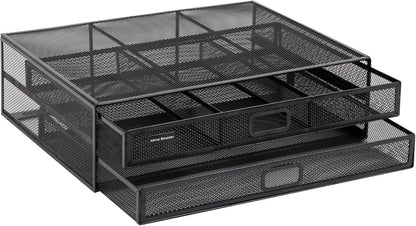 Mind Reader Monitor Stand, Ventilated Laptop Riser, Storage Drawer, Office, Metal Mesh, Black
