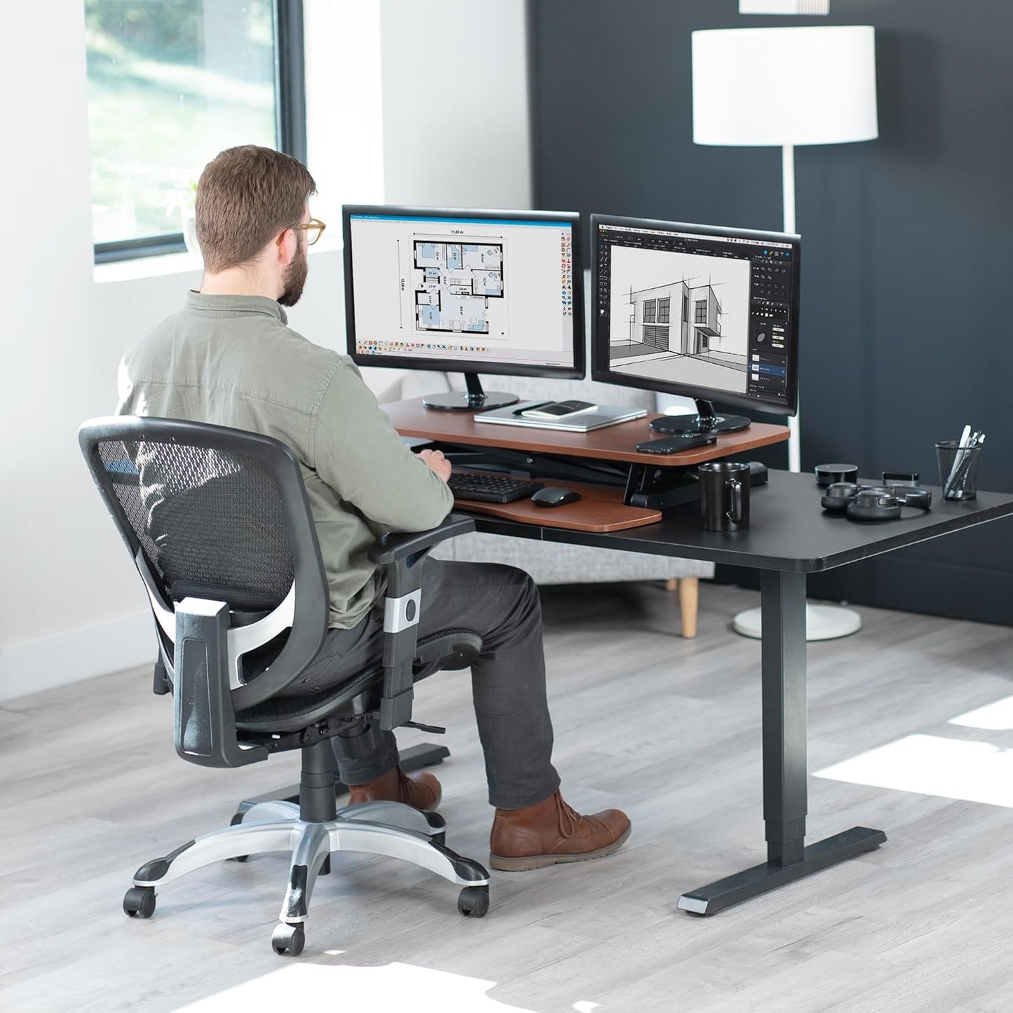 VIVO 26 inch Desk Converter, K Series, Height Adjustable Sit to Stand Riser, Dual Monitor and Laptop Workstation with Keyboard Tray, Black, DESK-V026KB