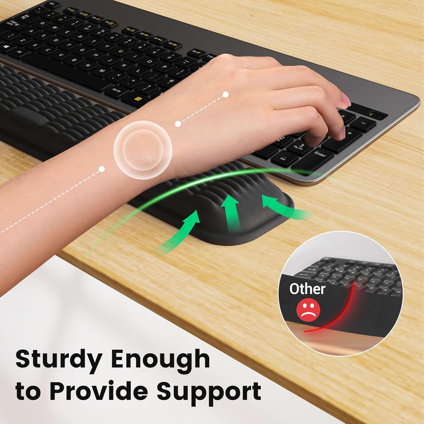 MEKASS Keyboard Wrist Rest, Soft Memory Foam Wrist Support for Keyboard, Keyboard Hand Rest Pad for Wrist Pain Relief, Keyboard Wrist Guard for Long Hours of Work, Gaming, Studying（Classic Black）