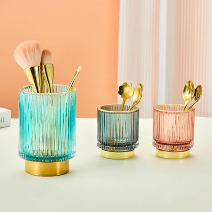 Makeup Brush Holder Organizer,Toothbrush Holders,Desk Pen Pencil Holder,Multifunctional Vintage Glass Brush Cup（L/Green/A3-6-US）