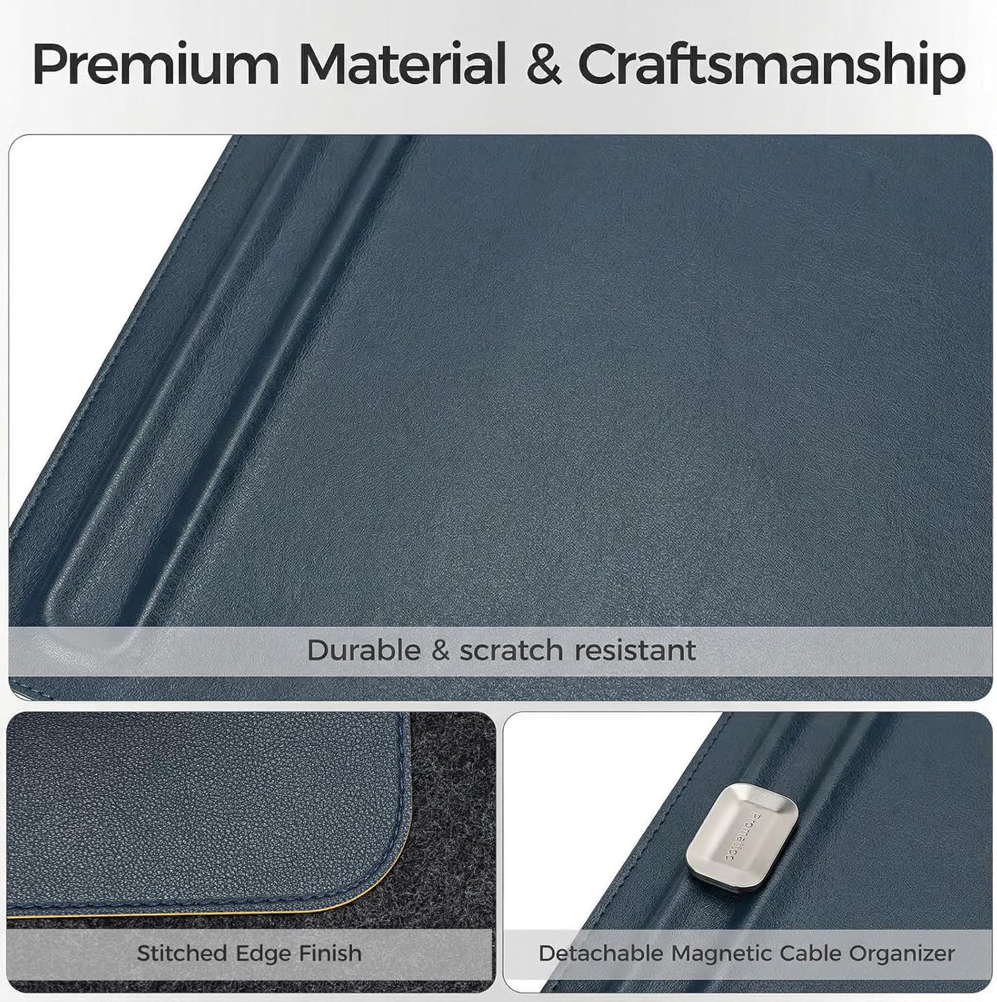 Desk Mat – Double-Sided Vegan Leather & Felt | Built-In Magnetic Cable Organizer & File Storage | Premium Workspace Pad for Office, Gaming & Creative Professionals-（Green）