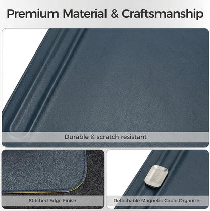 Desk Mat – Double-Sided Vegan Leather & Felt | Built-In Magnetic Cable Organizer & File Storage | Premium Workspace Pad for Office, Gaming & Creative Professionals-（Green）