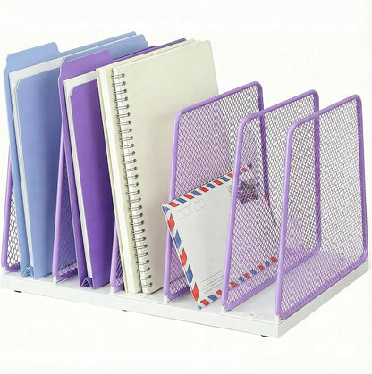 AUPSEN 5-Section Gold File Organizer for Desk, Wood Mesh Desktop File Organizer, File Sorter Storage Rack, Vertical Folder Holder for Files, Magazines, Books (Gold)
