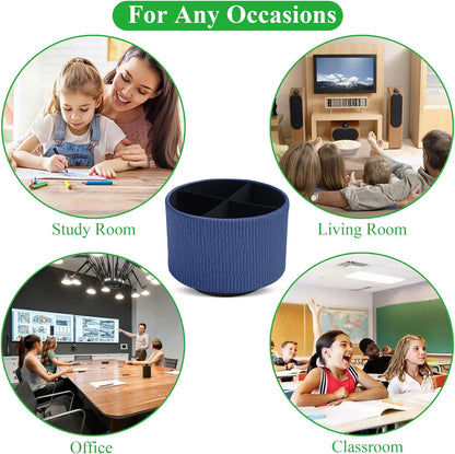 Hennaja Round Leather Art Supply Organizer,Remote Control Holder,360 Degree Rotating,Multi-Functional Pencil Holder,4 Compartments Desktop Stationary Organizer(1-Blue Bird) - Colors B