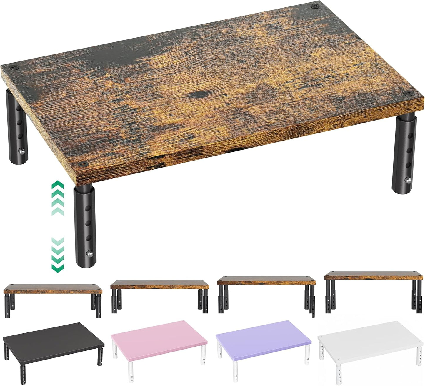 OPNICE Desk Organizers and Accessories, Adjustable Computer Monitor Stand Riser, Laptop Stand for Desk, Office Desk Accessories & Workspace Organizers for Home Office, Black Wood