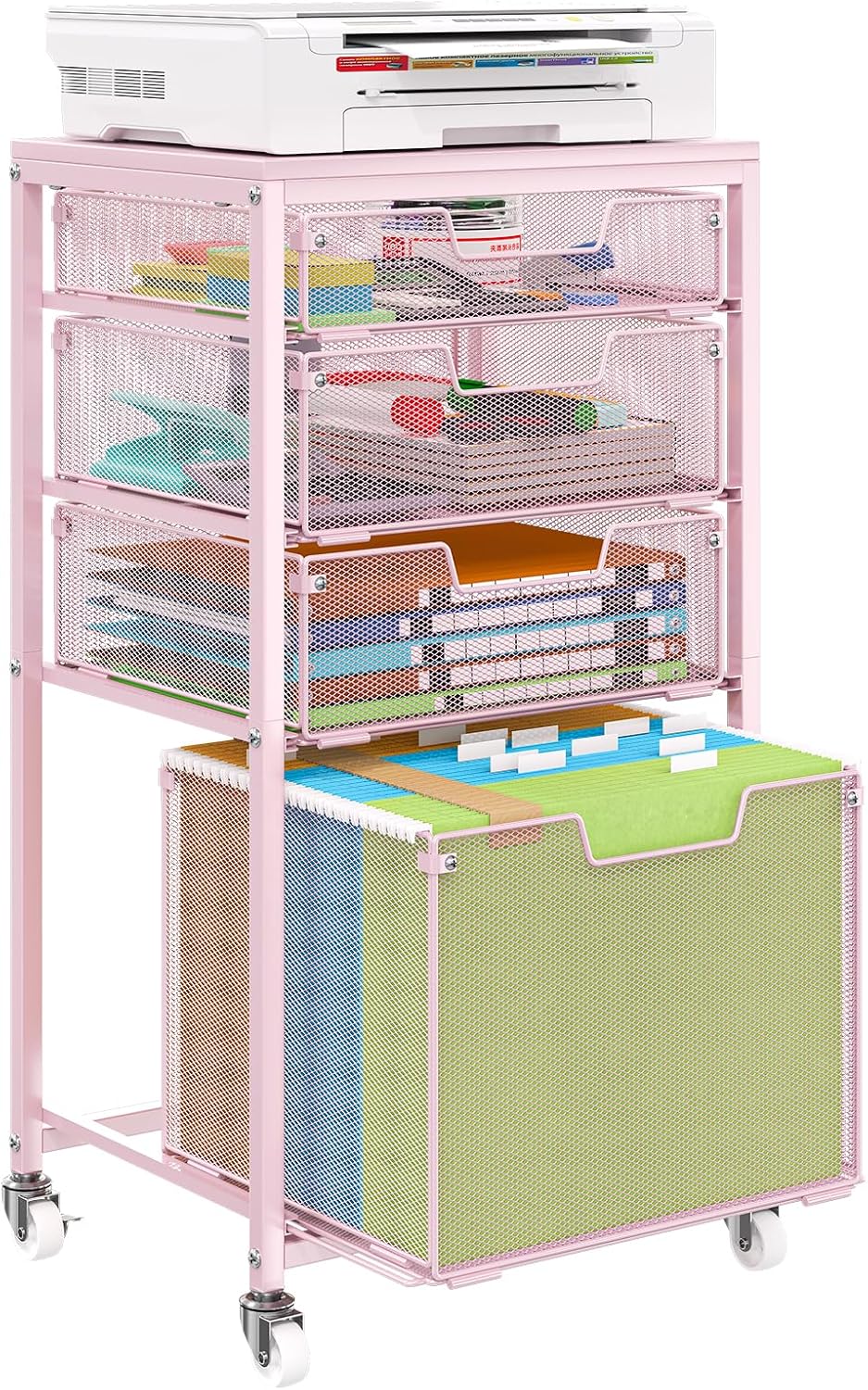 Sbanmao Rolling File Cart with 4 Storage Drawers, Mobile File Cabinet with Wheels, Hanging File Organizer, Under Desk Printer Stand Utility Cart Filing Cabinet for Home Office, Black