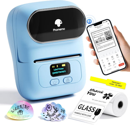 Phomemo M110 Label Makers - Barcode Label Printer Bluetooth Label Maker Portable Thermal Printer for Small Business, Address, Barcode, Logo, Clothing, Mailing, Sticker Printers for Phone & PC, Black