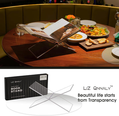 Large Clear Acrylic Book Stand - Perfect for Displaying Open Books on Your Coffee Table - Ideal for Bibles, Cook Book, Guest Books, Magazines, with a Lucite Paperweight(Marble Pattern)
