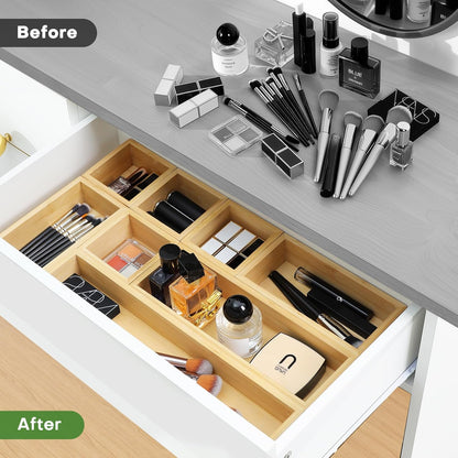 Bamboo Drawer Organizer Set, 5 PCS Multi-Use Individual Wood Storage Organizers, Junk Drawer Divider and Storage Trays Containers for Kitchen, Bathroom, Office Desk, Makeup, Jewelry, Utensils