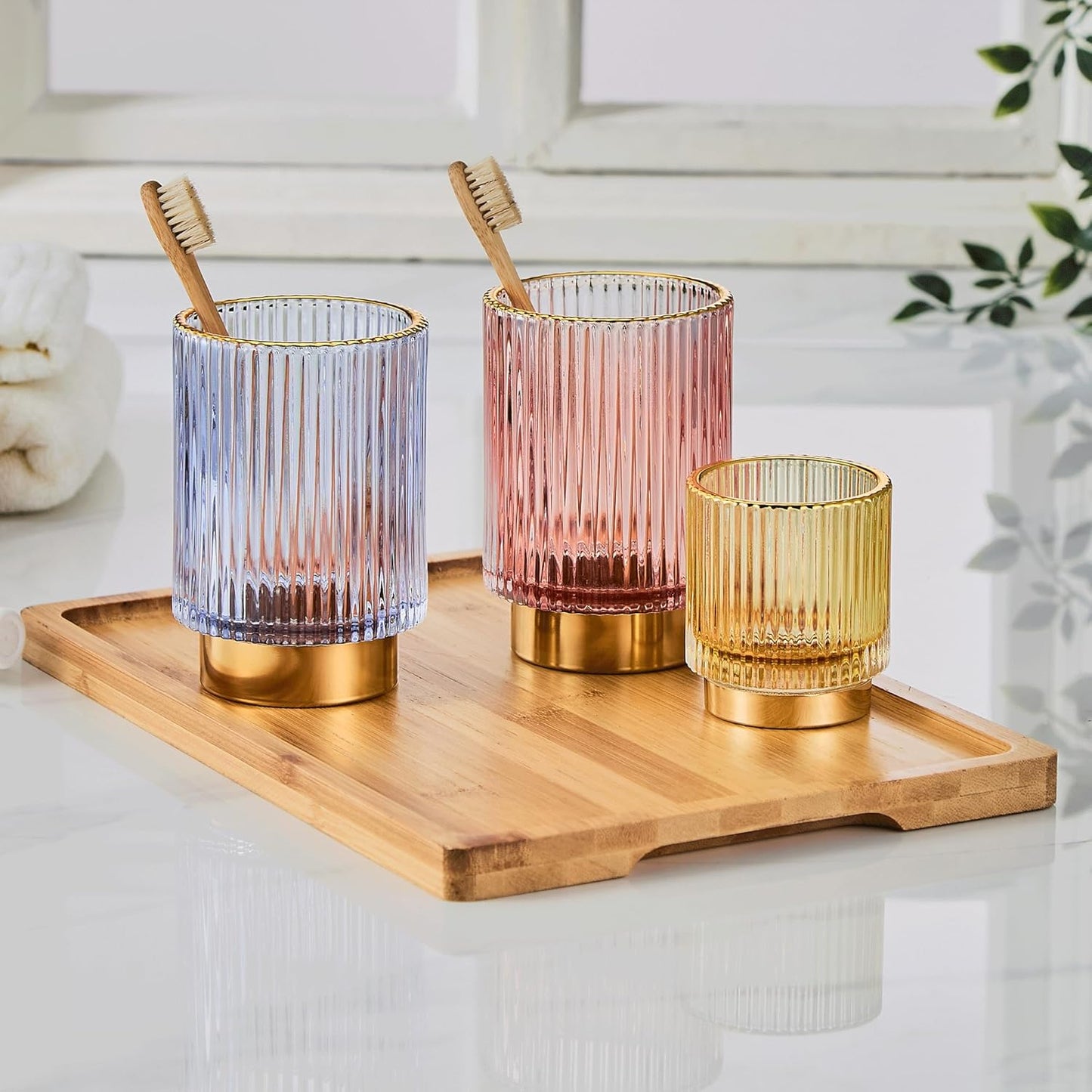Makeup Brush Holder Organizer,Toothbrush Holders,Desk Pen Pencil Holder,Multifunctional Vintage Glass Brush Cup（L/Green/A3-6-US）