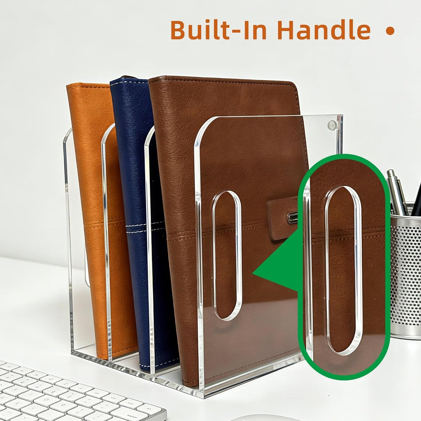Acrylic Magazine File Holder, 3 Vertical Compartments Desk Document Sorter Organizer, Clear Folder Rack Binder for Office/Documents/Classroom, for Home, Tablet, Magazines, Books & Accessories