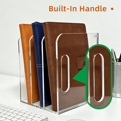 Acrylic Magazine File Holder, 3 Vertical Compartments Desk Document Sorter Organizer, Clear Folder Rack Binder for Office/Documents/Classroom, for Home, Tablet, Magazines, Books & Accessories