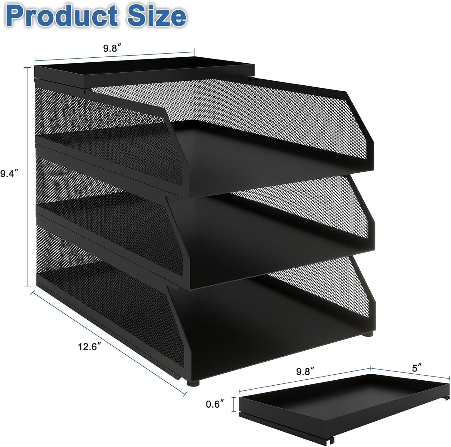 Natwind 4-Tier Paper Organizers,Desk Organizer,Stackable Paper Tray, Desk Accessories,Metal Mesh Desktop Organizer,Letter Trays,File Document Storage Rack for for Home, Office, School (Black)
