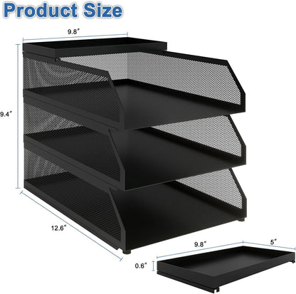Natwind 4-Tier Paper Organizers,Desk Organizer,Stackable Paper Tray, Desk Accessories,Metal Mesh Desktop Organizer,Letter Trays,File Document Storage Rack for for Home, Office, School (Black)